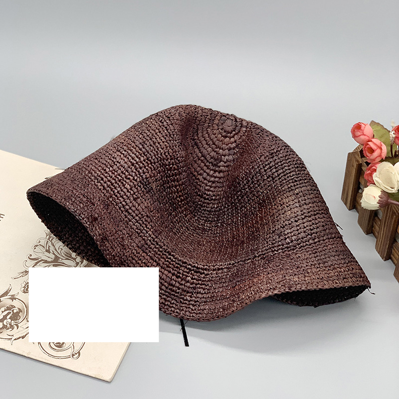 koreansk stil casual hopfällbar raffia virkad liten brättad handfat hatt kupol solskydd dam stråhatt resefotografi hatt_voghion.com
