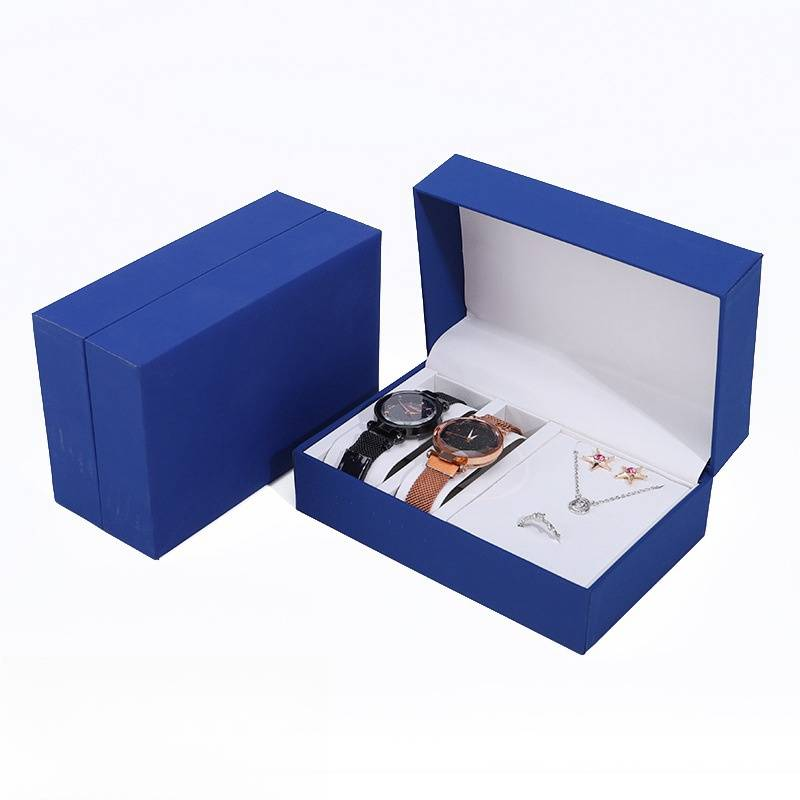 Clamshell PU Watch Lovers Watch Colar Anel Brincos Conjunto Longo Caixa de Relógio de Jóias_voghion.com