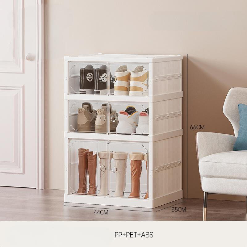 Zweireihiger, faltbarer Schuhschrank – kein Zusammenbau erforderlich, durchsichtiger, stapelbarer Sneaker-Organizer (mehrschichtige, staubdichte Vitrine für die Schuhsammlung)_voghion.com