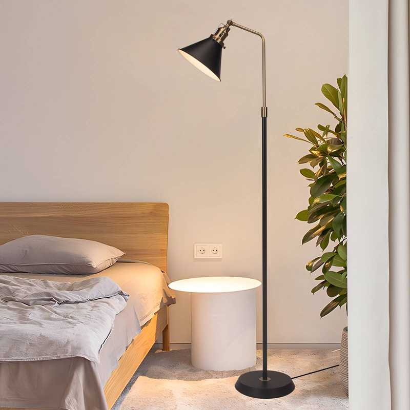 HonoDing Black Metal Floor Lamp Industrial, Vintage Floor Lamp Black And Gold Design, Simple Corner Lamp E26, 58'' Industrial Modern Lamps_voghion.com