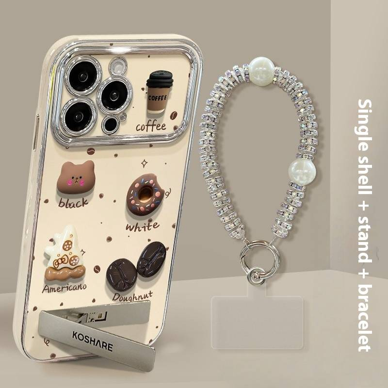 Coque Welmax en forme d'ourson café pour Huawei P70/P70 Pro/Mate 70 Pro, résistante aux chocs, avec dragonne et support en perles, fenêtre antireflet 6D_voghion.com