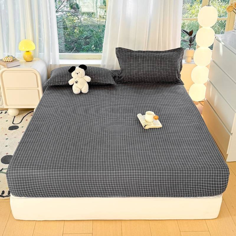 Set di lenzuola con angoli in morbido cotone lavato - Copriletto ipoallergenico con design antiscivolo, tinta unita minimalista per coprimaterasso_voghion.com