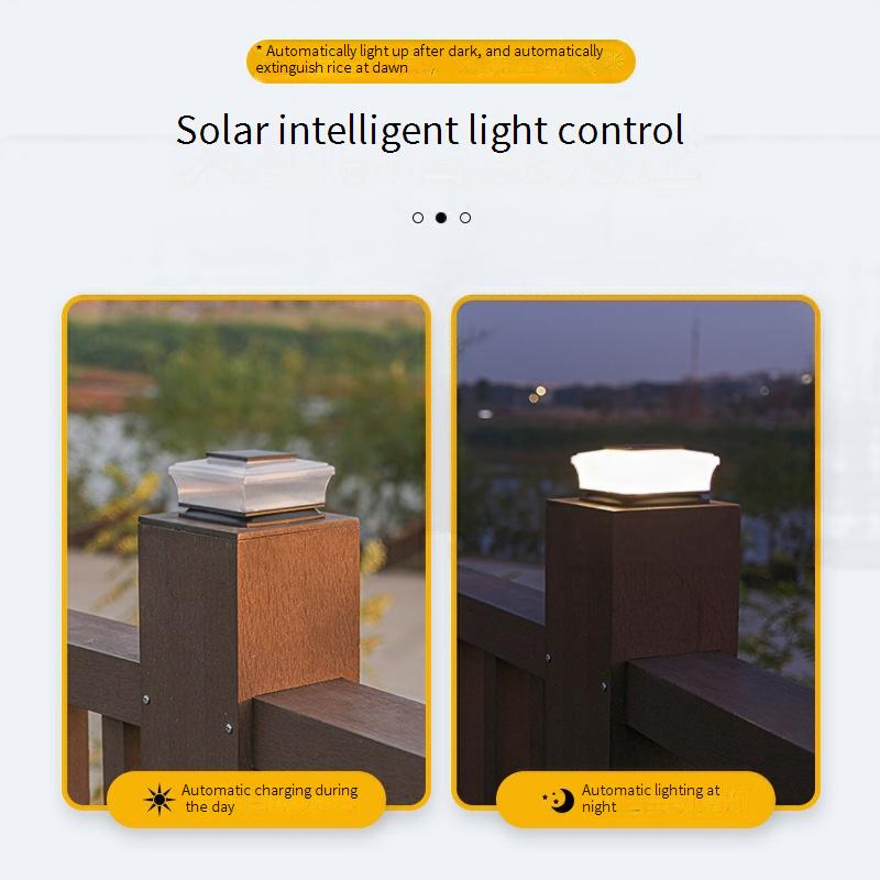 Solar Outdoor Wall Light, 4LED Square White Pillar Light With Warm Light, Waterproof Garden Decoration For Yard, Patio, Fence_voghion.com