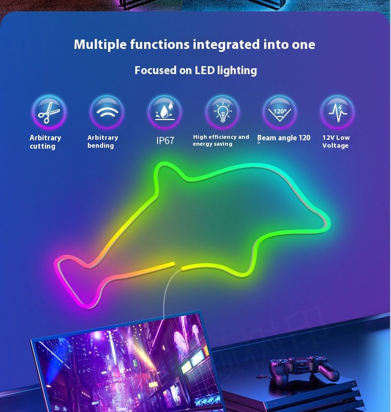 Tira de luces LED de neón RGBIC impermeable de 10 m: barra de luz flexible de 24 V que cambia de color con Bluetooth y control remoto de 44 teclas, 84 LED/m_voghion.com