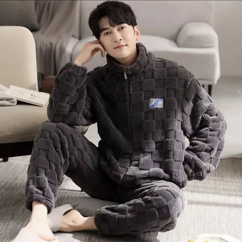 2025New Autumn And Winter Men's Home Clothes, Fashionable Pajamas, Men's Thick And Velvet Coral Fleece, Warm Flannel_voghion.com