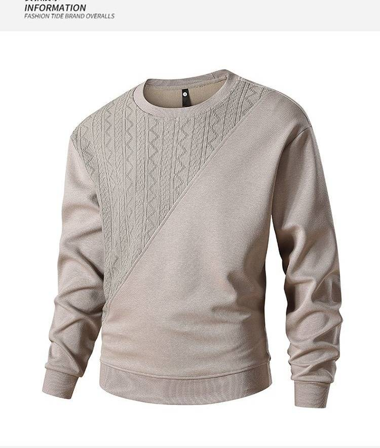 Men's 300GSM Heavyweight Crewneck Sweatshirt – Textured Jacquard & Drop Shoulder (M-XXXXL)_voghion.com