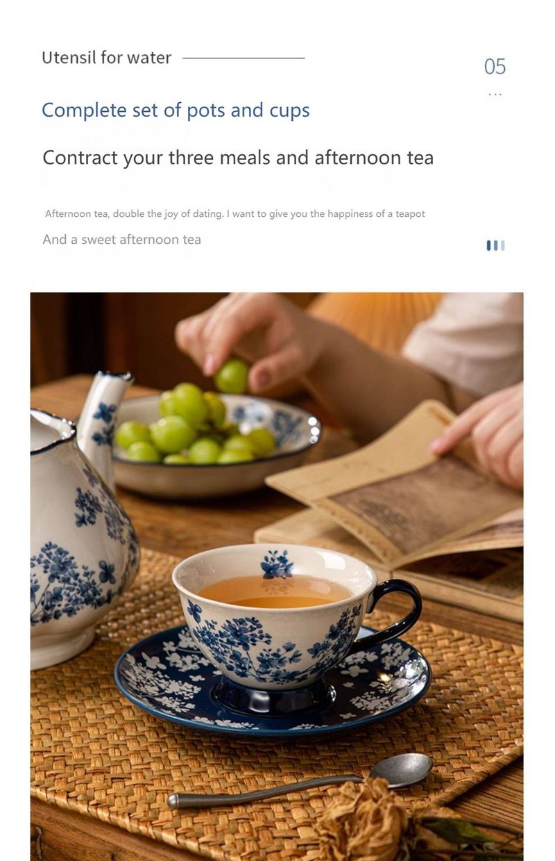 Blue Willow Ceramic Coffee Cup & Saucer Set – Hand-Painted Chinoiserie Floral Design, 220ml Vintage Tea Cup For Chinese Gongfu Tea & Espresso_voghion.com