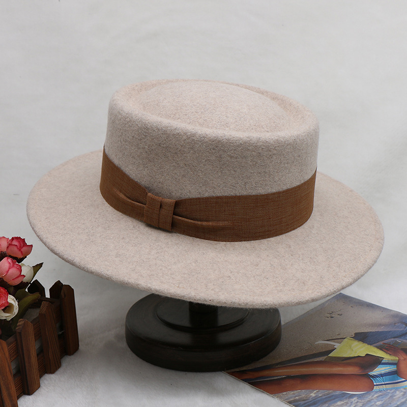 Hutt Damen Hierscht a Wanter Woll Platten Top Ring Zylinder Briteschen Retro Breetrand Woll Wäissen Jazz Hutt_voghion.com