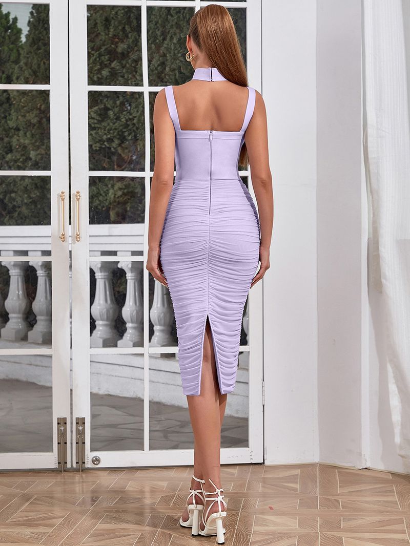 women's spring new bandage skirt simple sexy stand-up collar hollow backless slim dress_voghion.com