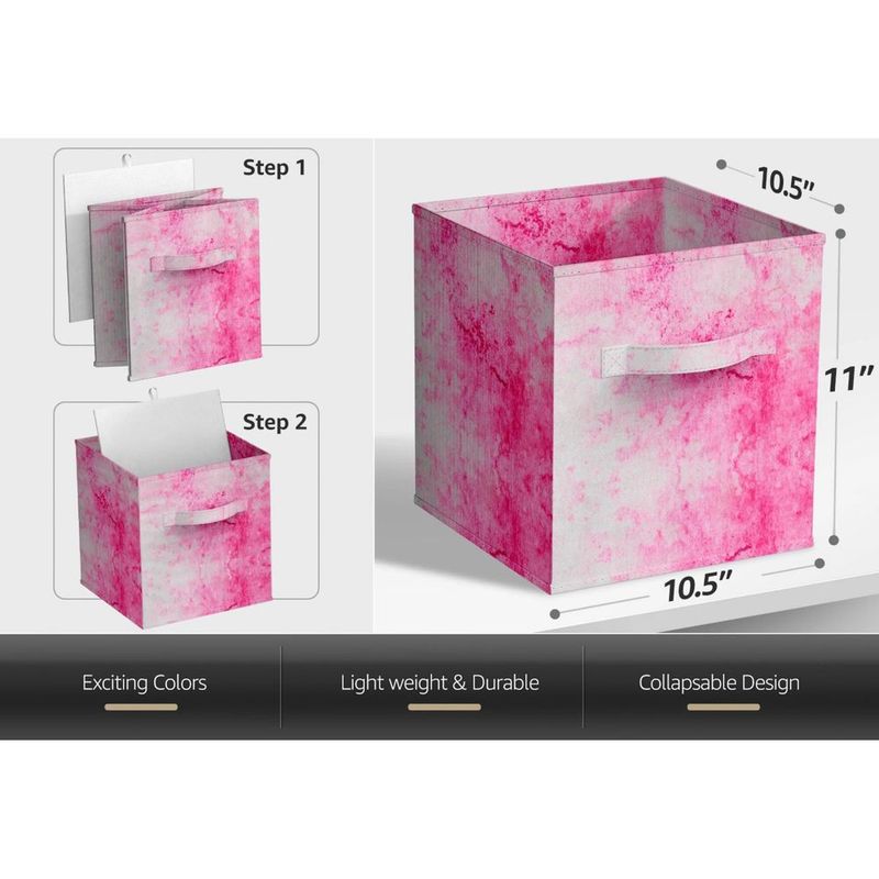 Colorful Cube Storage Bins, Set Of 6 Foldable Collapsible Storage Box With Handles, 11" Fabric Storage Cubes Organizers For Shelves, Pink_voghion.com