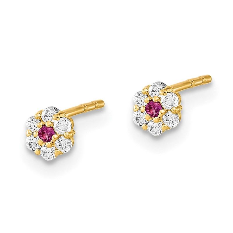 14K Polished Set Of Ball Post CZ Flowers And Cross 3 Pair Earrings Set_voghion.com