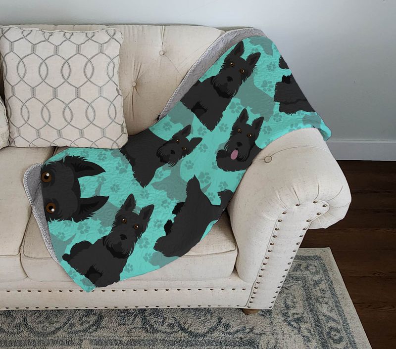 Scottish Terrier Quilted Blanket 50x60 Artwork Pattern Quilted Throw Blanket for Bed, Couch, Sofa, Soft and Lightweight_voghion.com