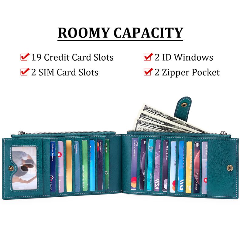 Large Capacity Women's Oil Wax Cowhide Vintage Card Bag Multi-Card Zipper Mobile Phone Bag Multifunctional Wallet_voghion.com