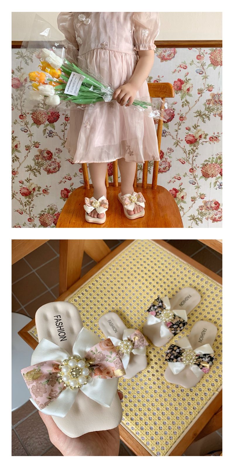 Koreanische Version Bogen Kinder Fee vielseitig Prinzessin Stil rutschfeste atmungsaktive Damen Sandalen Mädchen Hausschuhe im Freien_voghion.com