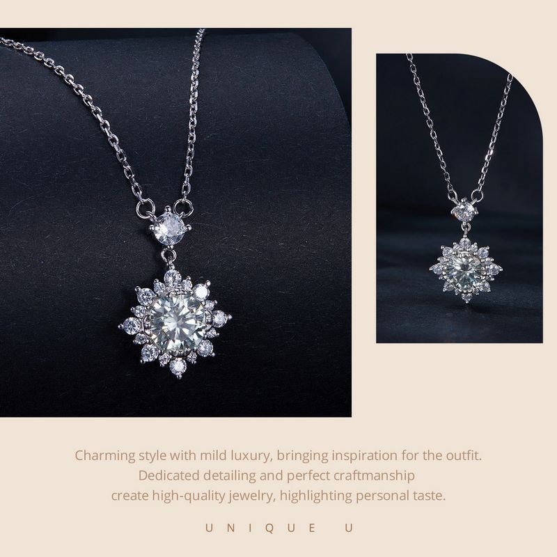 Collana con catena in argento sterling con diamante di laboratorio da 1 carato, Moissanite Halo per donna_voghion.com