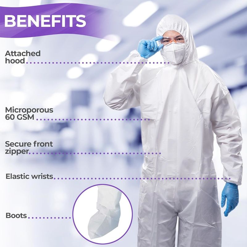 Hazmat Suits Disposable Small. Pack of 5 Disposable Coveralls. 60 gsm Microporous Protective Suits with Attached Hood; Boots; Zipper Front; Elastic Wr_voghion.com