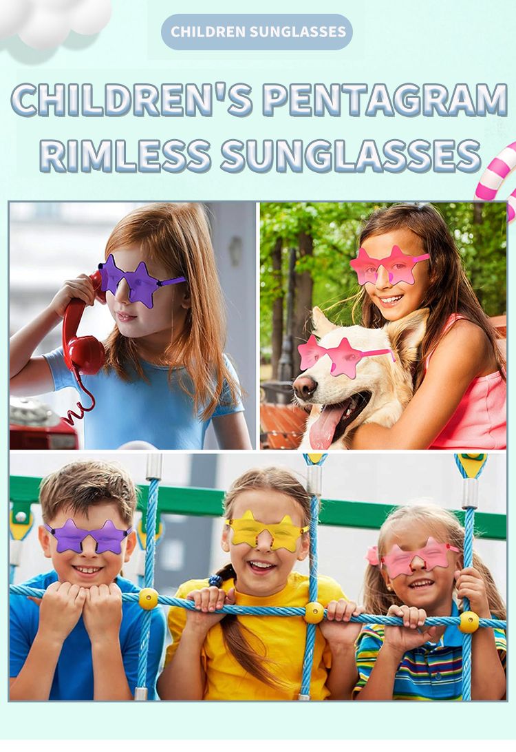 2024 Frauen Mädchen Mode personalisierte Farben fünfzackige sternförmige Sonnenbrille Erwachsene einfache Vintage randlose weibliche Sonne_voghion.com