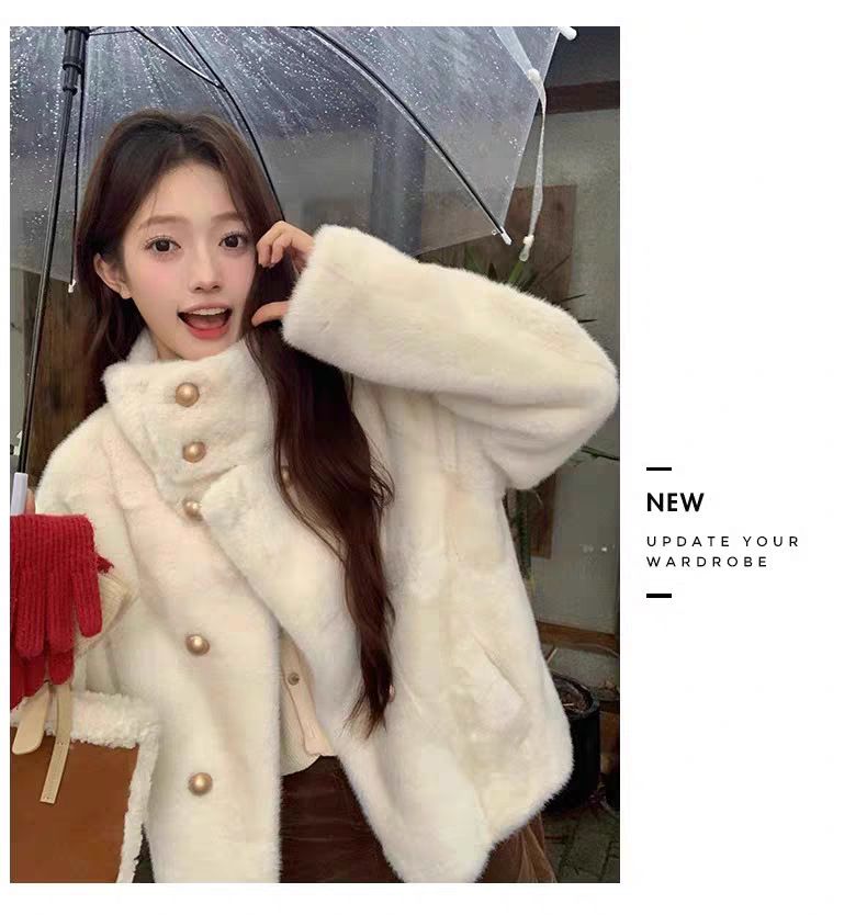 Giacca corta in visone sintetico – Cappotto corto oversize per donne minute (avorio/nero/talpa, taglia unica)_voghion.com