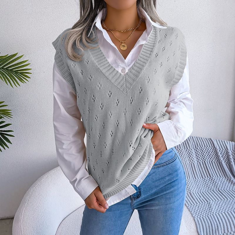 Maglione lavorato a maglia con scollo a V casual autunno e inverno 2023 Abbigliamento da donna_voghion.com