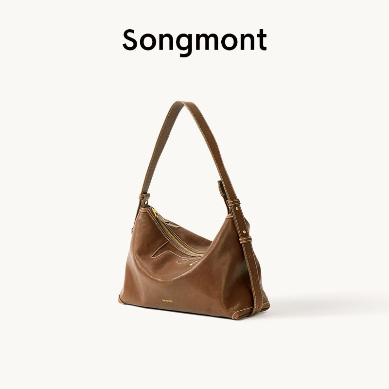 Borsa a tracolla Songmont Yamashita Arimatsu Trace Series Shallow Hobo in pelle conciata al vegetale, da donna_voghion.com