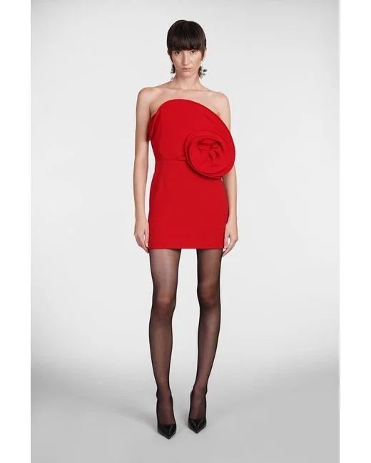 Damenbekleidung Weihnachtskleid Rotes Tube Top Blumen Dreidimensionales Kleid_voghion.com