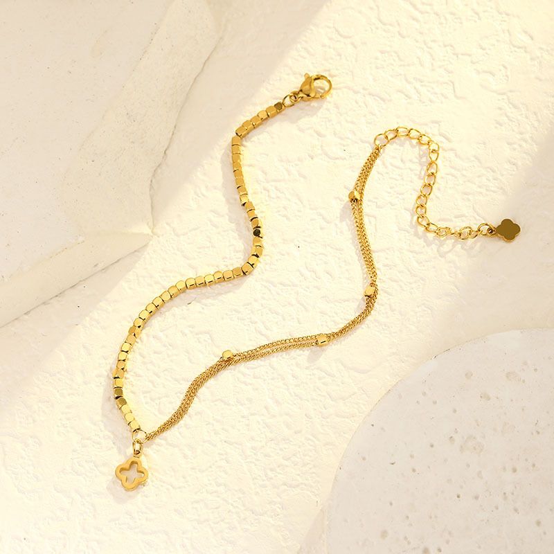 New Clover Splicing Silver Fragment Titanium Steel Anklet For Women, Light Luxury Niche Exquisite Non-Fading Summer_voghion.com