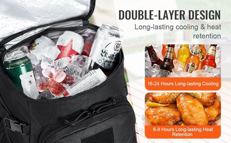 Cooler Bag, 25L Insulated Lunch Bag With Molle Design And Multi-Pocket, 600D Cooler Lunch Box With Removable Storage Bags, Soft Cooler For Office, Picnic, Hiking, Beach Or Beverage, Black_voghion.com