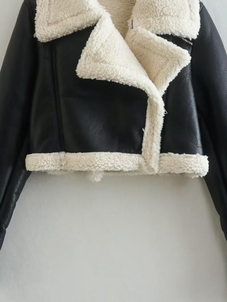 Giacca corta da donna in pile di pelliccia con revers, double face, collo in pelliccia sintetica, giacca corta in pile reversibile per donna - Capispalla alla moda invernale_voghion.com