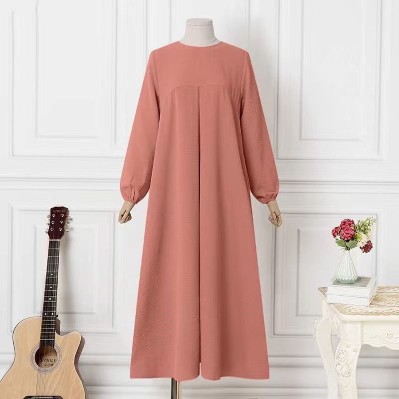 Abbigliamento da donna casual tinta unita cuciture polsini elastici abito da donna gonna lunga_voghion.com