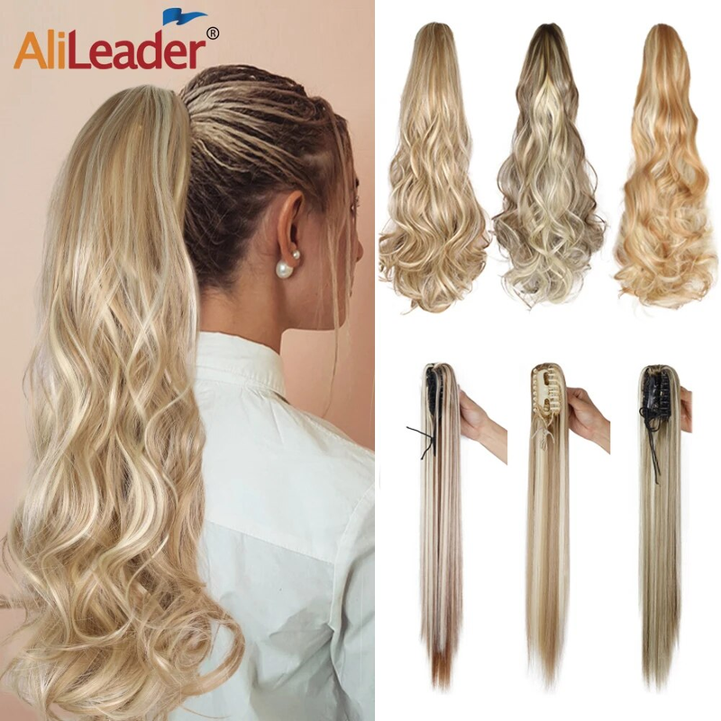 Clip per artiglio sui capelli 22 pollici lungo ondulato dritto estensione coda di cavallo sintetica per le donne Ponytai parrucchino Ombre_voghion.com