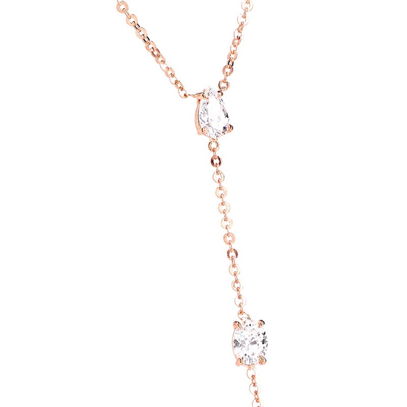 Collana lunga sexy con laccio a Y in pietra CZ di colore oro rosa con ciondolo a forma di cuore in argento Sterling per donna_voghion.com