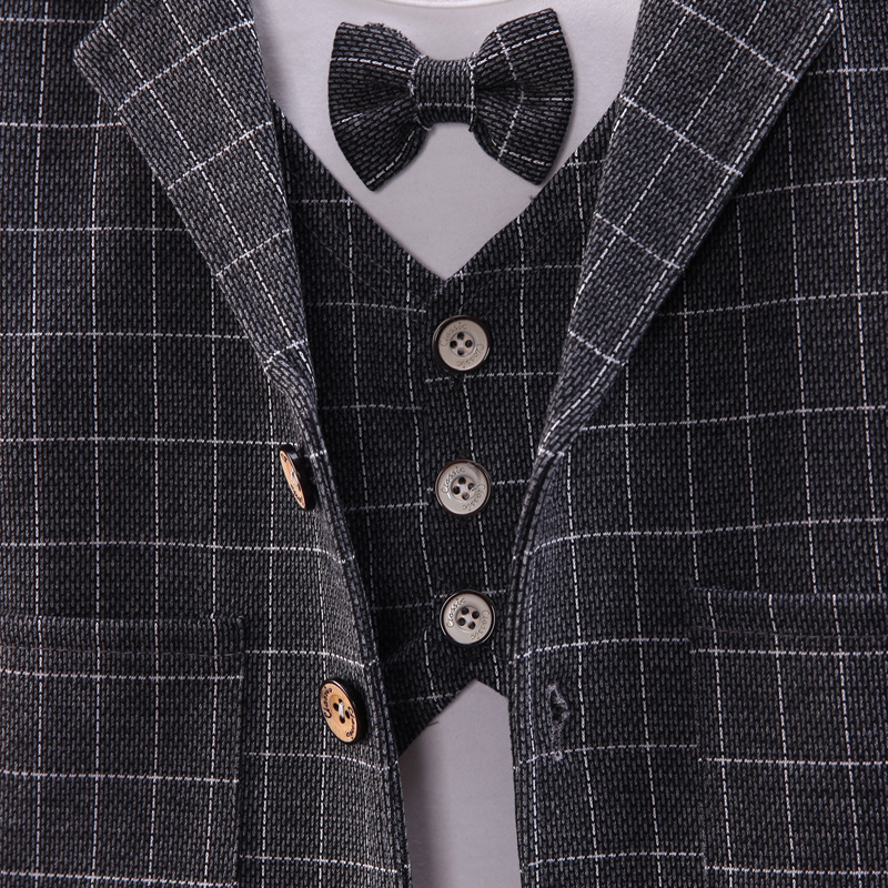 Barnkläder Babypojkar fritidsset barn ginghamväst fejk fyra barn vårkläder_voghion.com