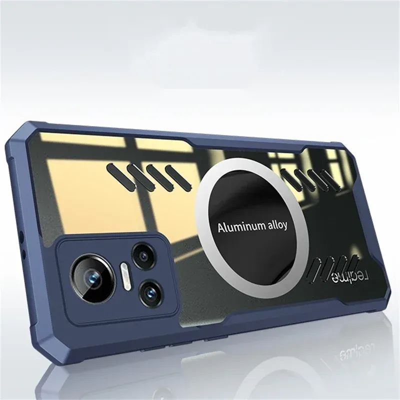 Per Realme GT Neo 5 6T 6 3 GT5 GT3 Pro SE Custodia anti-caduta trasparente magnetica montata sull'auto con dissipazione del calore in grafene_voghion.com