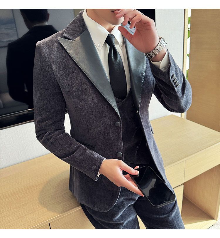 Męska odzież jesień i zima designerskie skórzane garnitury retro wysokiej klasy moda slim fit trzyczęściowe garnitury_voghion.com