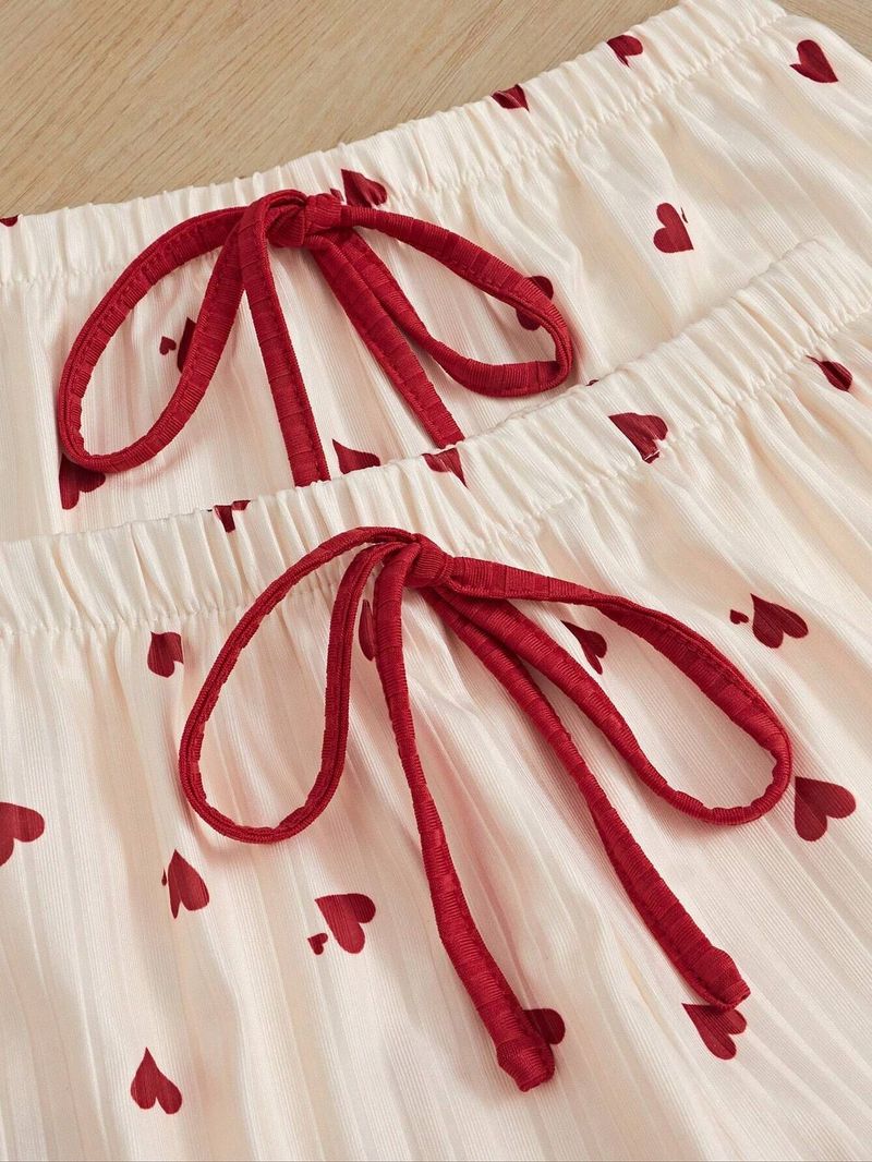 Women's Clothing Three Piece Home Clothes Striped Heart Printing Casual Vest Pajamas Suspenders And Short Pants Suit_voghion.com