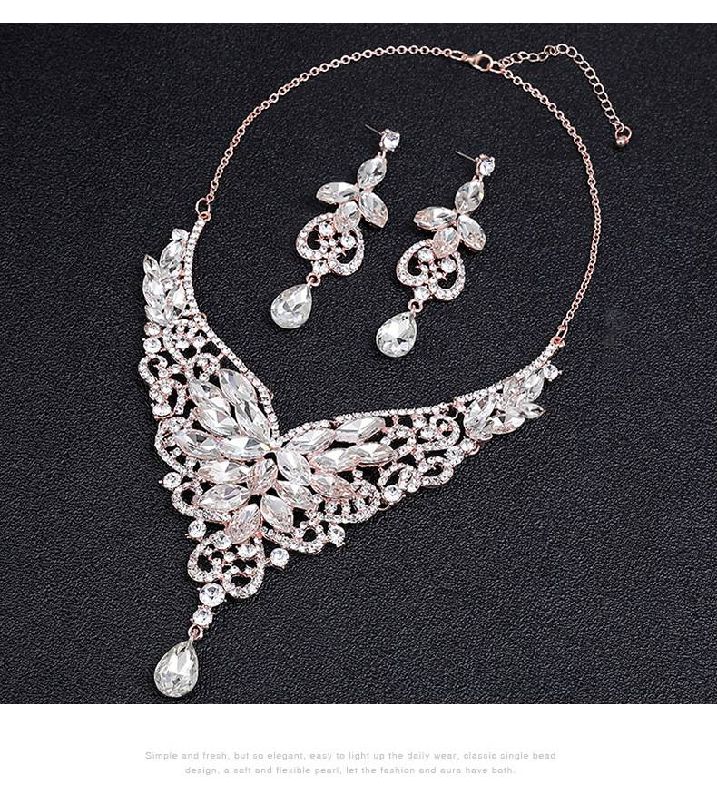 Set di gioielli da sposa in cristallo di lusso, con strass a goccia, collana con ciondolo, orecchini pendenti, accessori per feste in costume e banchetti_voghion.com