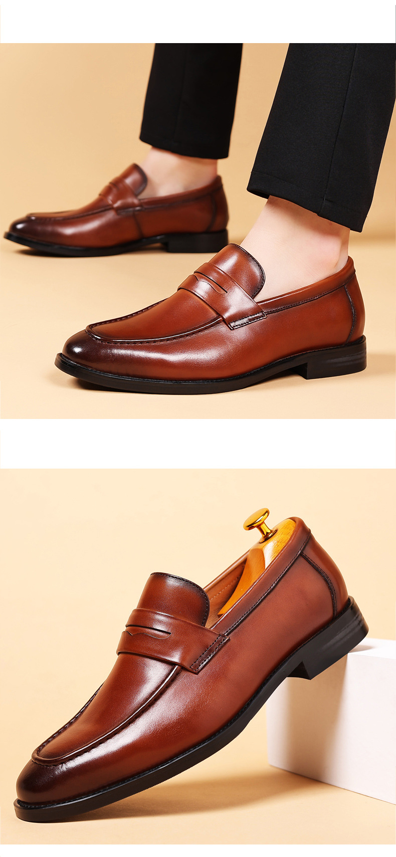 Chaussures pour hommes Chaussures Bean Chaussures décontractées en cuir à enfiler Chaussures d'affaires respirantes pour hommes_voghion.com