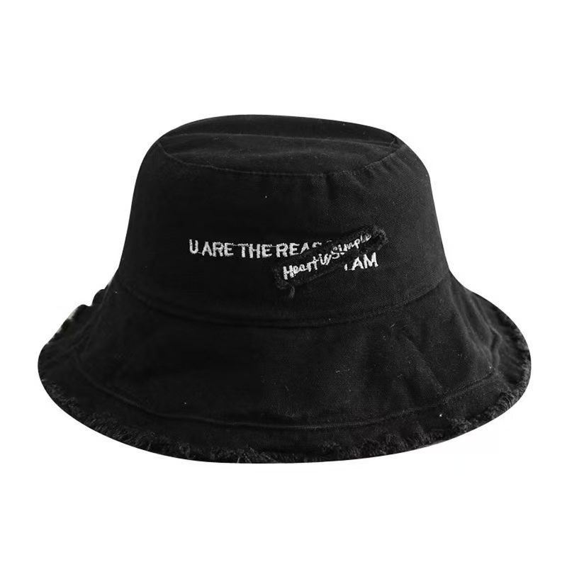 Fashion Japanese Outdoor Soild Color Sunshade Embroidery Cotton Fashion Korean Style Cap Female Bucket Hat_voghion.com