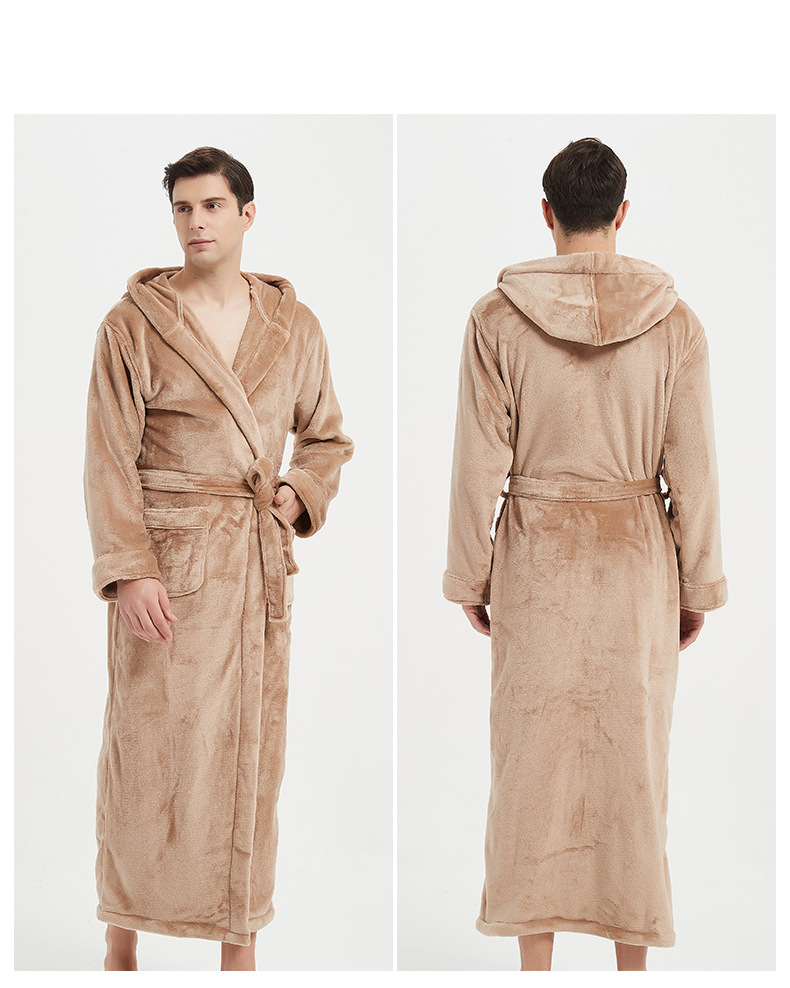 Plus Size Plus Lengte Badjas met Capuchon Dikke Flanellen Badjas Huiskleding_voghion.com