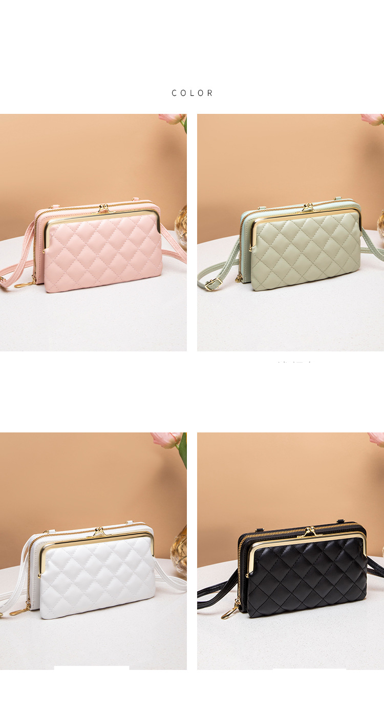 Gewatteerde crossbodytas voor dames met rits en draaisluiting - Lange portemonnee met twee vouwen, telefoonhoesje, stijlvol minimalistisch ontwerp_voghion.com