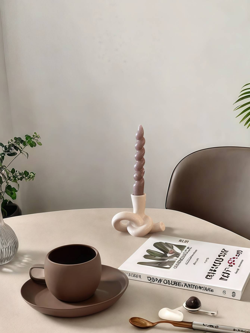 1 bougeoir en céramique en forme de corde blanche, forme artistique unique, adapté au salon, à la bibliothèque et à d'autres décorations multi-scènes._voghion.com