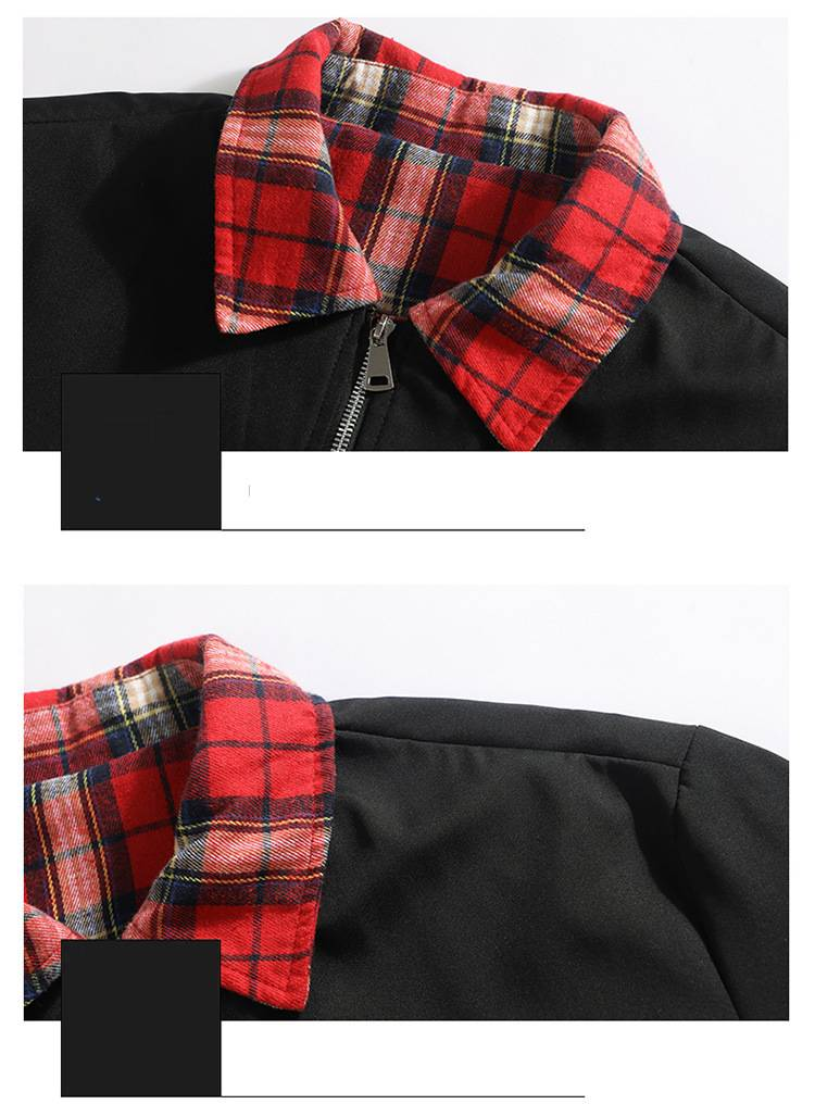 Giacca con revers a quadri da uomo Giacca finta con revers a quadri da uomo in due pezzi, vestibilità ampia, casual, primavera-autunno, nero e cachi, taglie dalla M alla 5XL_voghion.com