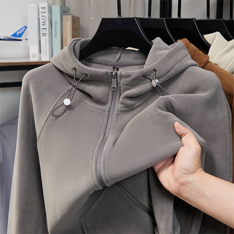 Herrenbekleidung Fleecejacke Herbst- und Winterfleecejacke mit Kapuze, warmer Winterpullovermantel, locker sitzendes Freizeit-Sweatshirt für Teenager und Erwachsene_voghion.com