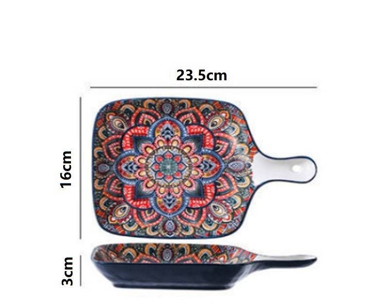 Bohemian Ceramic Dinnerware Set - Hand-Painted Stone Pattern Bowls & Plates, Vintage Blue Wave Design For Home Dining,_voghion.com