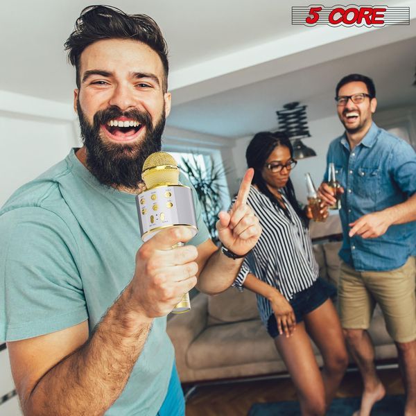 5CORE Bluetooth Wireless Karaoke Microphone All-in-One Portable Handheld Mic With Speaker Recorder Microfono Inalambrico WM SPK GLD_voghion.com