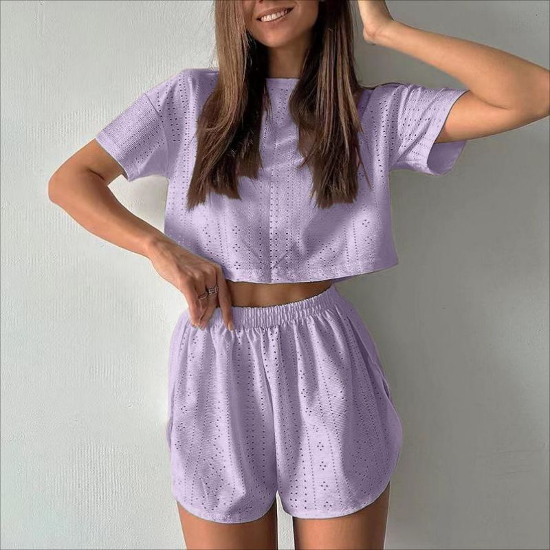 Women Soft 2 Piece Gradient Pajamas Set Short Sleeve Shorts Set Loungewear Sets Pyjamas Nightwear_voghion.com