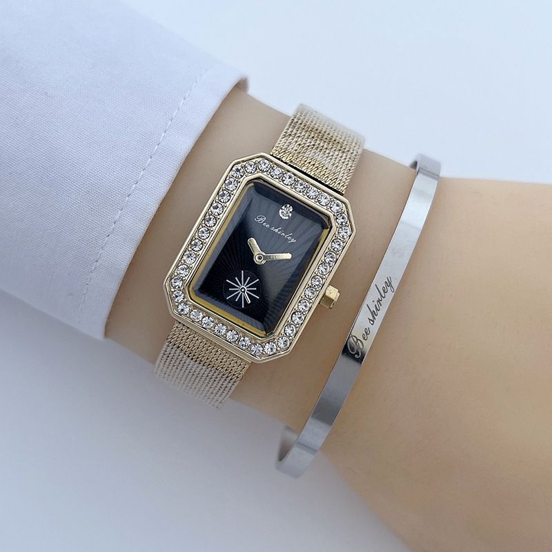 retro square diamond watch fashion light luxury women's watch high end live broadcast_voghion.com