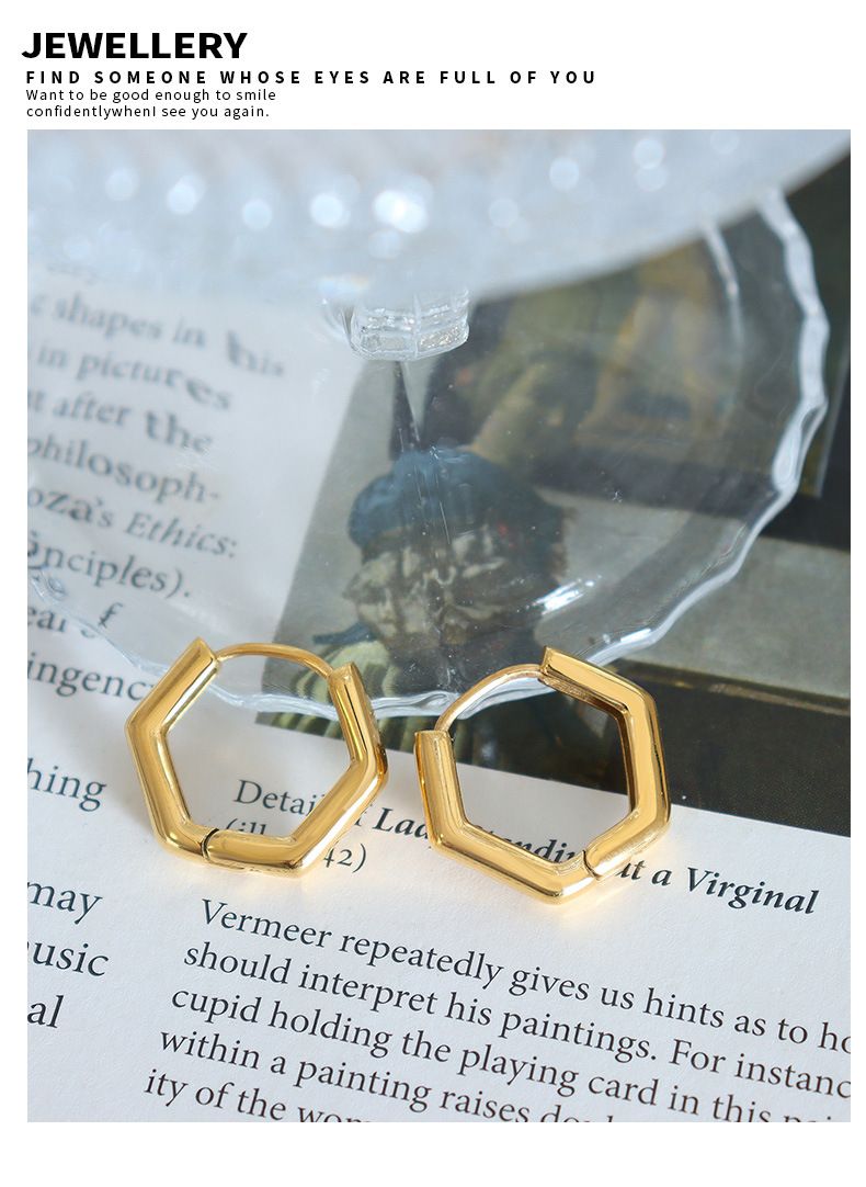 Boucles d'oreilles Hepburn exquises en acier titane à six côtés pour femmes, bijoux qui ne se décolorent pas._voghion.com