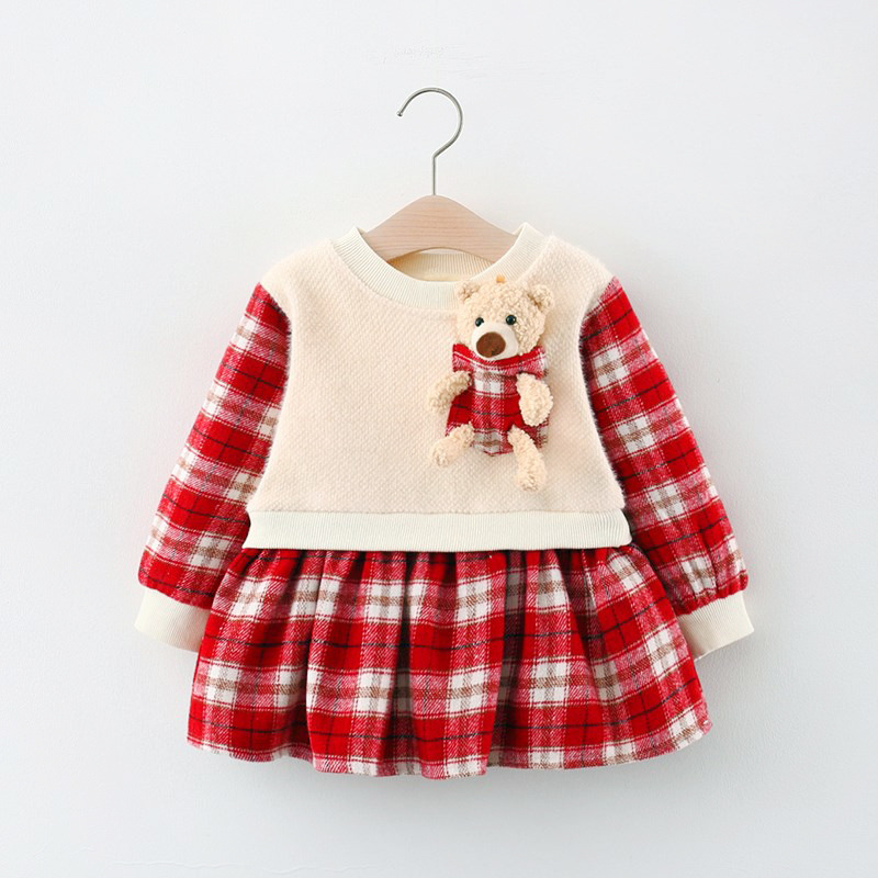 Kinderkleidung Mädchen langärmeliges kariertes verdicktes Herbst-/Winterplüsch-Prinzessin-Baby-Winterkleid_voghion.com