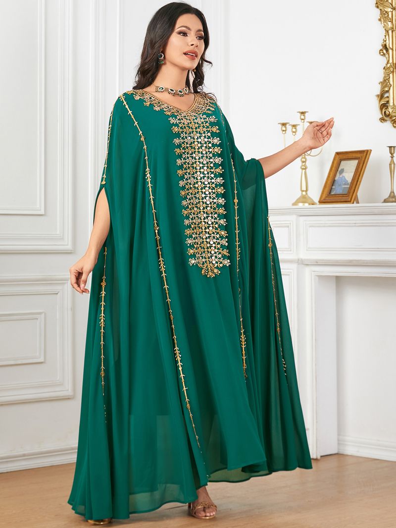 Luxuriöses besticktes Abaya-Kleid mit Fledermausärmeln – elegantes Maxikleid im Dubai-Stil für Frauen, bescheidene muslimische Mode_voghion.com
